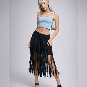 Alberto Makali Faux Suede Fringe Skirt in Black